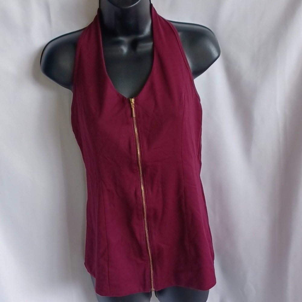 AmélieBoutik Burgundy Women’s Halter Top Size M, Front Zip, Stretchy